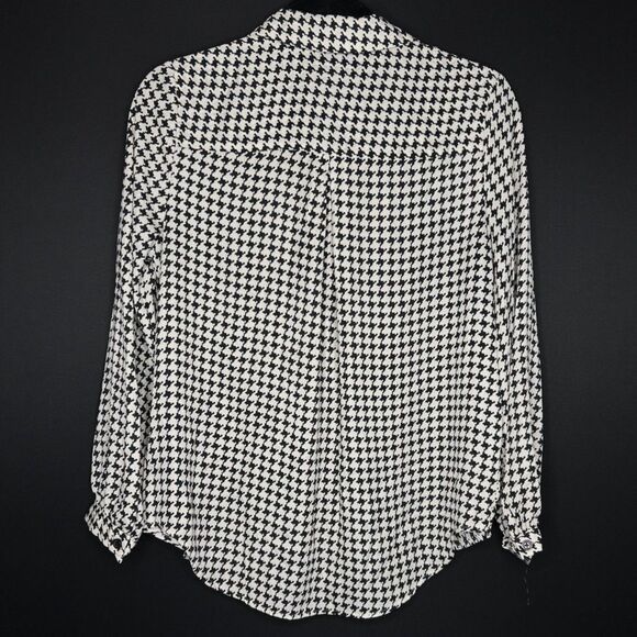 Women's Black and White Houndstooth Businesscore Button Down Blouse - Picture 3 of 7